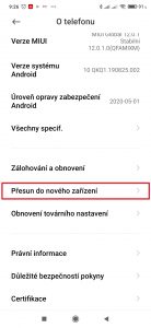 Klepněte na Přesun do nového zařízení