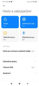 Nová sekce Heslo a zabezpečení