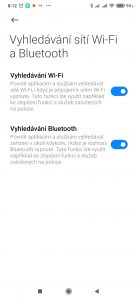 Vyhledávání sítí Wi-Fi a Bluetooth