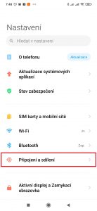 Nastavení-Připojení a sdílení