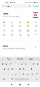 Tlačítkem plus město přidáte do seznamu sledovaných