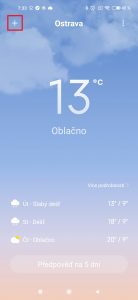 Tlačítko plus v levém horním rohu