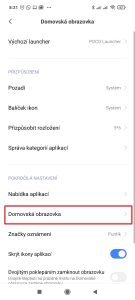 Pokračujte do sekce Domovská obrazovka