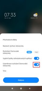 Aktivujte přepínač Uzamknout rozložení Domovské obrazovky