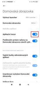 Deaktivujte přepínač Aplikační trezor