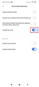 Deaktivujte přepínač Google Discover