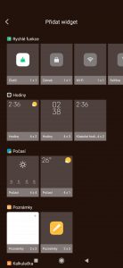 Seznam dostupných widgetů