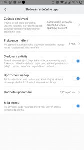 Nastavení sledování tepu