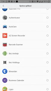Výběr oznamovaných aplikací