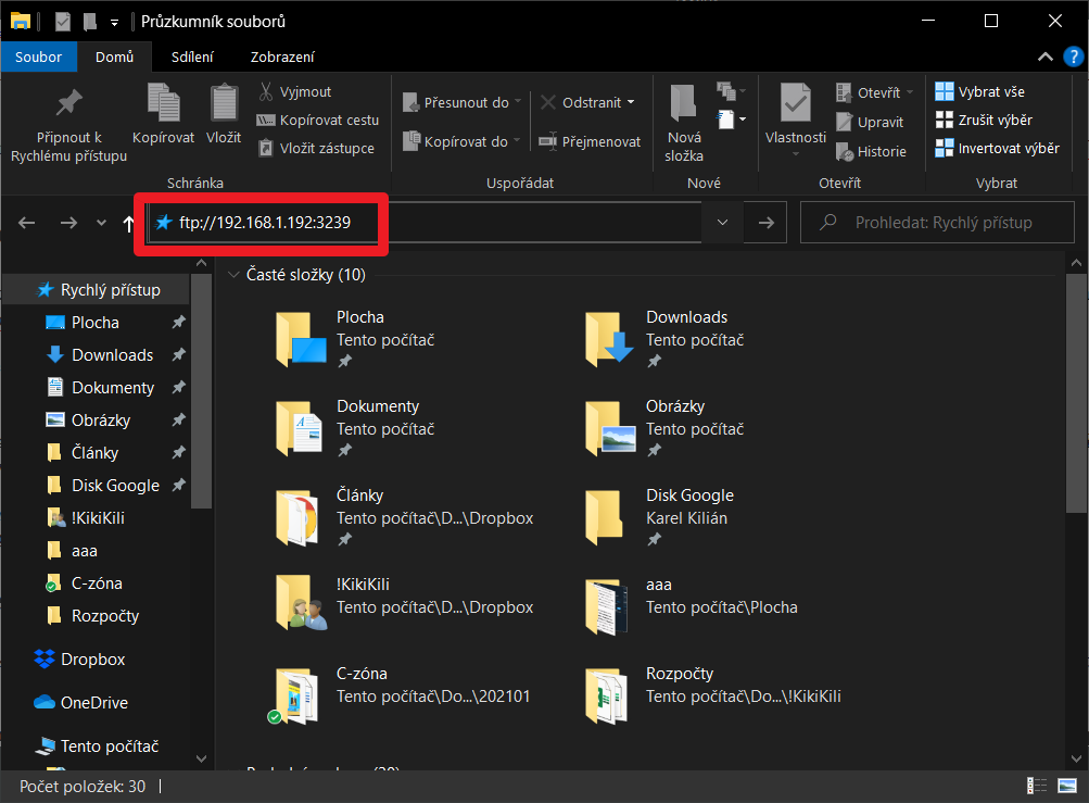Zadejte adresu FTP serveru