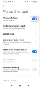 Aktivujte volbu Přenosný hotspot