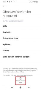 Klepněte na tlačítko Smazat všechna data