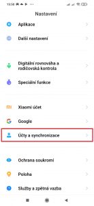 Pokračujte do sekce Účty a synchronizace
