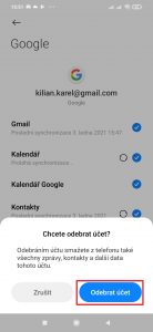 Potvrďte svůj záměr tlačítkem Odebrat účet