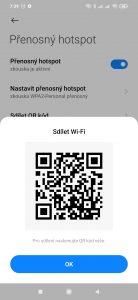 QR kód pro připojení přes Wi-Fi hotspot