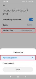 V nabídce Při překročení vyberte, co se má stát