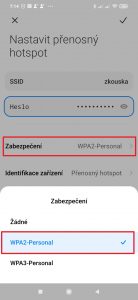 V sekci zabezpečení ponechte možnost WPA2-Personal