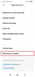 Pokračujte do Možnosti pro vývojáře