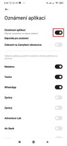 Povolte přepínač Oznámení aplikací