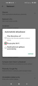 Doporučujeme možnost Pouze přes Wi-Fi