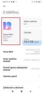 Klepněte na obdélník Verze MIUI