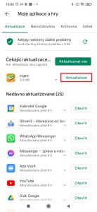Můžete aktualizovat jednotlivé programy tlačítky Aktualizovat