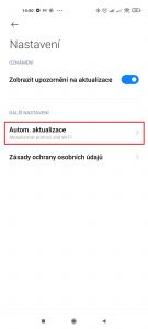 Sekce Autom. aktualizace