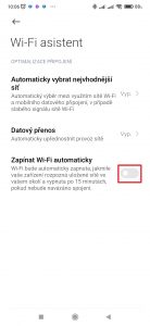 Aktivujte přepínač Zapínat Wi-Fi automaticky