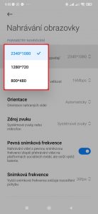 Možné volby rozlišení videa