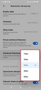 Možné volby snímkovací frekvence
