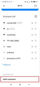 Pokračujte do Další nastavení