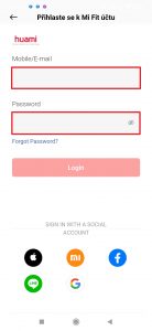 Přihlaste se ke svému účtu Mi Fit