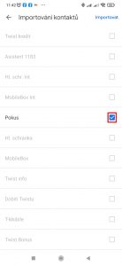Zvolte kontakty k importu