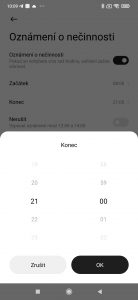 Nastavení konce oznámení o nečinnosti