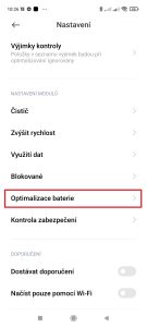 Pokračujte do sekce Optimalizace baterie