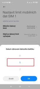 Zvolte Datum obnovení datového balíčku