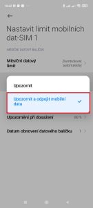 Zvolte, co se má stát, Když je datový limit vyčerpán