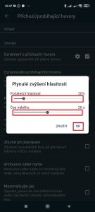 Nastavte Počáteční hlasitost a Čas náběhu