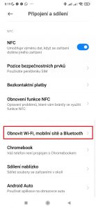 Otevřete sekci Obnovit Wi-Fi, mobilní sítě a Bluetooth