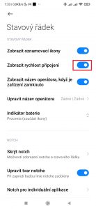 Aktivujte přepínač Zobrazit rychlost připojení