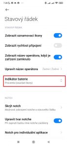 Klepněte na položku Indikátor baterie