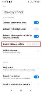 Sekce Upravit název operátora
