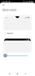 Zvolte možnost Skrýt, ale neposouvat stavový řádek