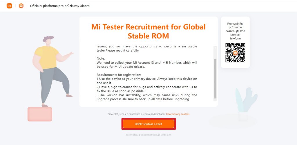 Udělit souhlas a začít