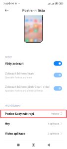 Klepněte na položku Pozice sady nástrojů