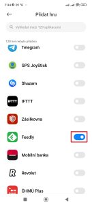 Pomocí přepínačů zvolte, které aplikace má systém považovat za hru nebo přehrávač
