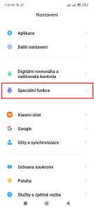 Přejděte do Speciální funkce