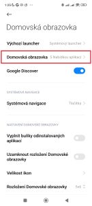 Otevřete nabídku Domovská obrazovka