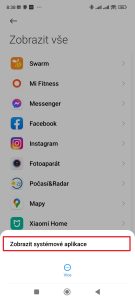 Zobrazit systémové aplikace
