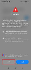 Aktivujte volbu Jsem si vědom(a) a stiskněte tlačítko OK